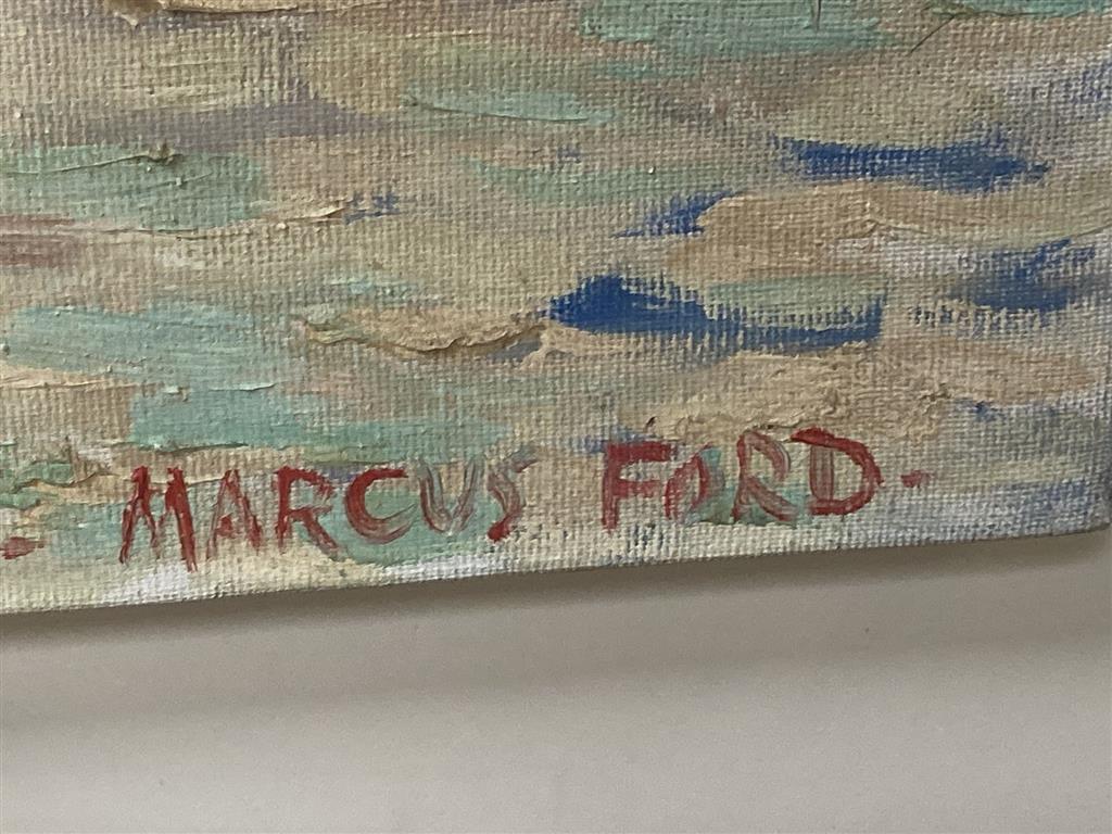 Marcus Ford (1914-1989), oil on canvas, Fishing boats in harbour, signed, 51 x 66cm, unframed